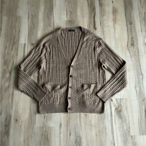 Vintage Kallspin Wool & Cashmere Blend Fisherman Tan Cable Knit Cardigan